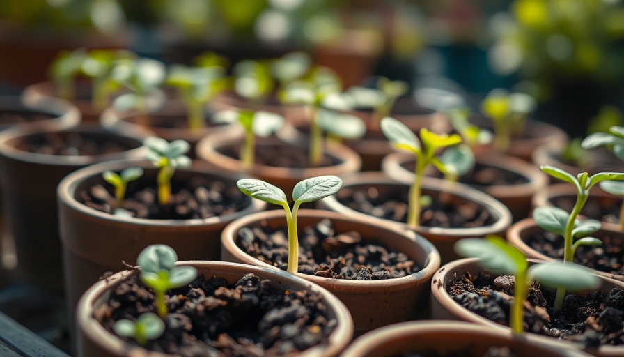 Growing seedlings in pots symbolizing healthy eating habits.