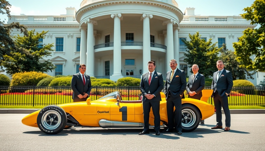 Team Penske at the White House with a race car on a sunny day.