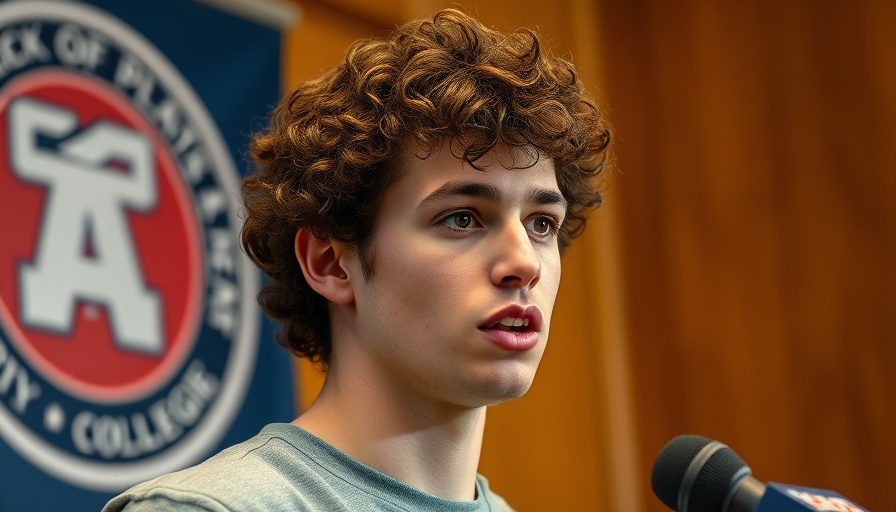 Young man speaking at press conference about NFL Draft Will Campbell analysis.