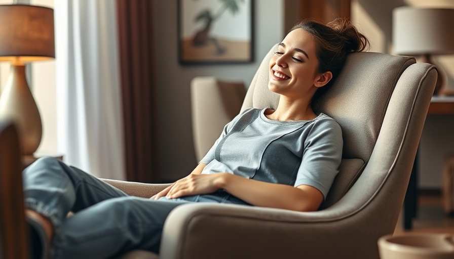 Woman embracing Soft Life Movement, relaxed in stylish chair.