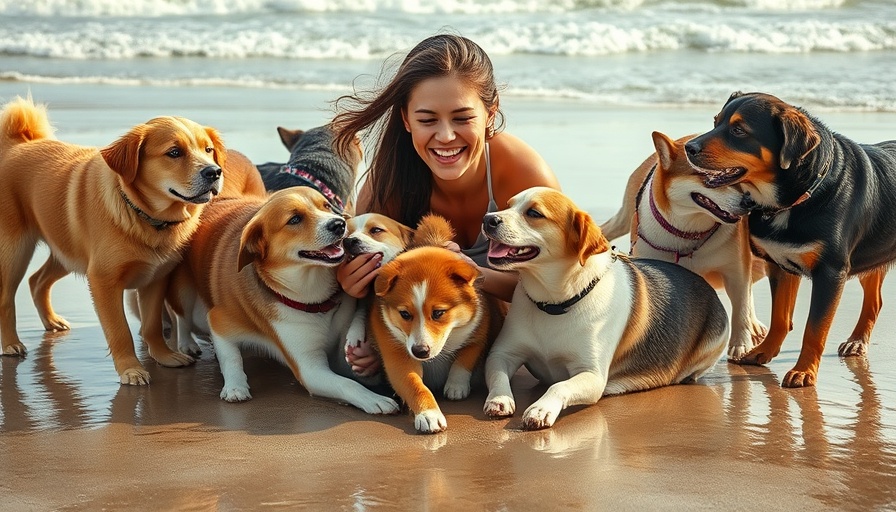 Joyful woman with dogs on beach highlighting pet insurance coverage in India.
