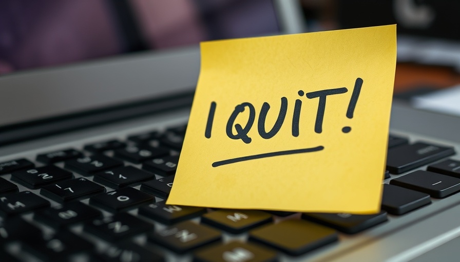 Sticky note with 'I QUIT!' on keyboard, highlighting toxic workplace culture.