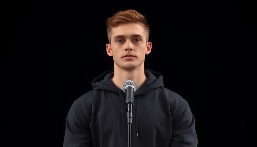 Young athlete at microphone during NFL draft, confident and composed.
