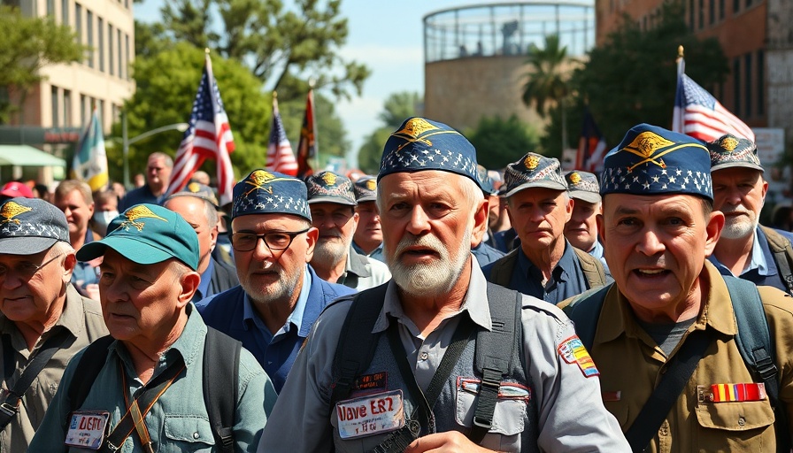 Veterans march for rights, holding signs, VA therapists and confidentiality.