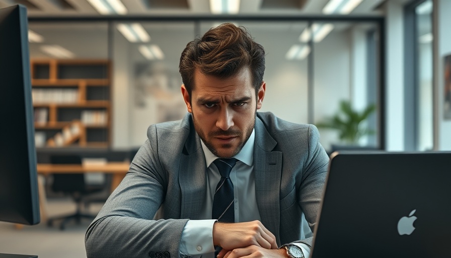 Man overwhelmed at office desk, symbolizing toxic work environment.