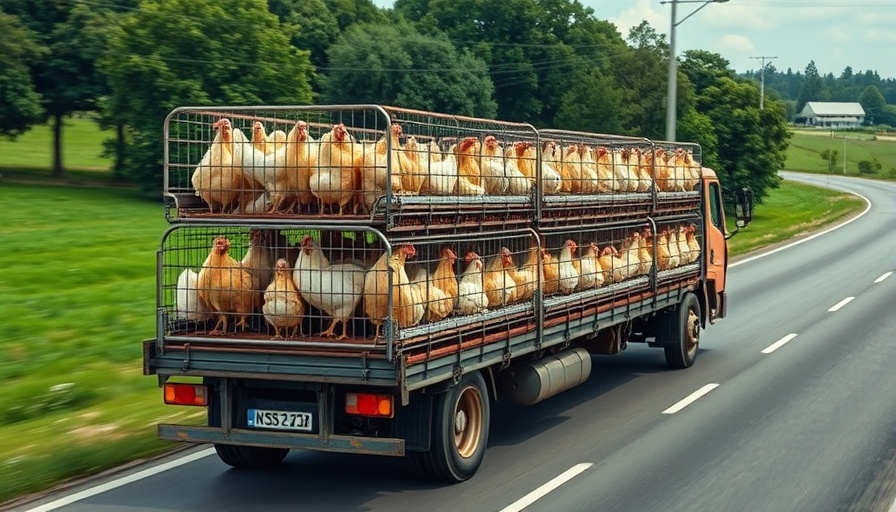 Transport truck with chickens highlights bird flu evolution concerns.