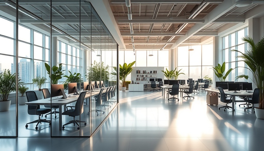 Modern office space highlighting open design.