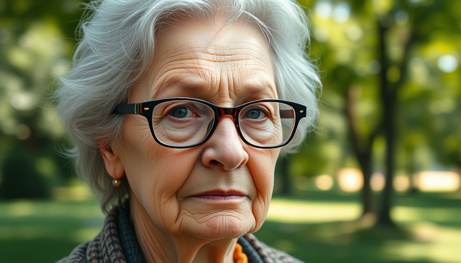 Elderly woman with glasses in a park, suitable for Health at Work Award 2024 theme.
