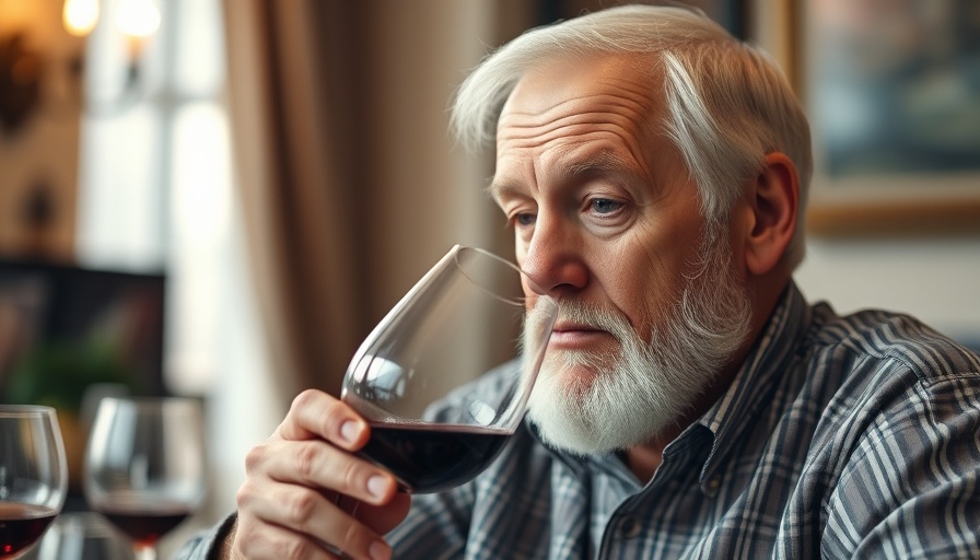 Elderly man enjoying wine, linked to moderate wine consumption health.