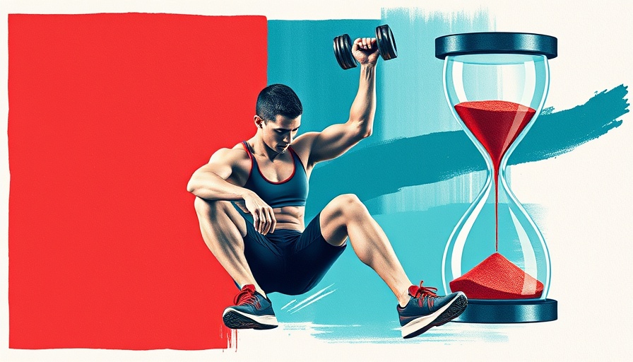 Abstract health-themed collage with fitness elements and hourglass.