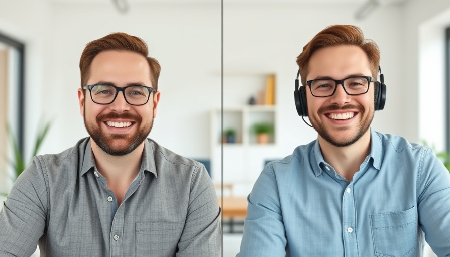 Two men on a virtual podcast discussing hybrid work technologies.