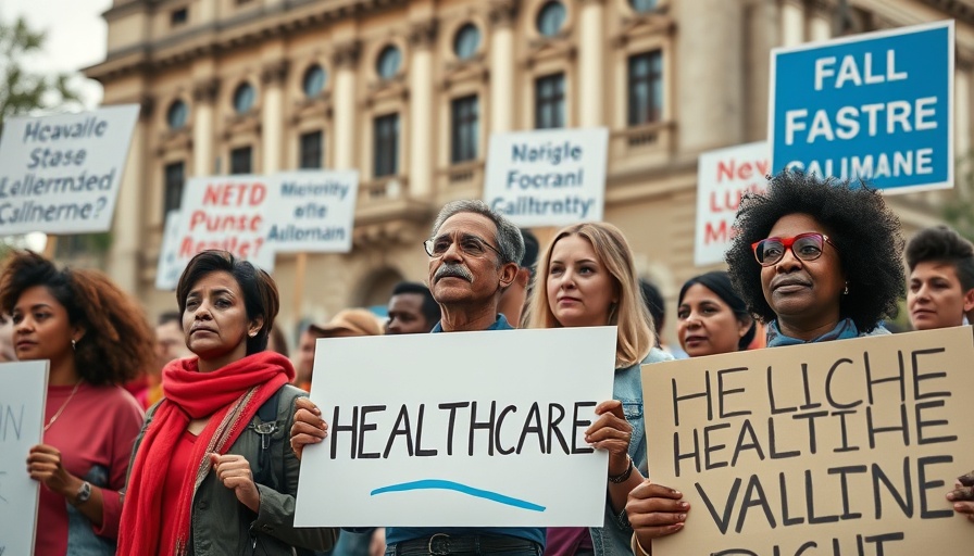 Protestors advocating for healthcare rights, signifying mental health care needs.