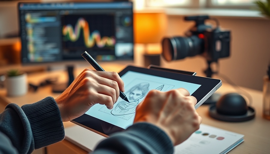 Creative workspace setup with digital tablet and laptop.