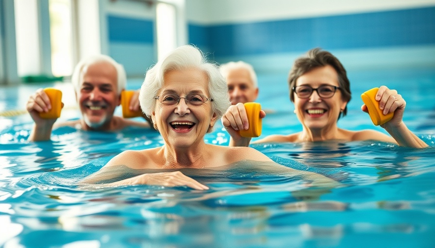 Older adults exercising in pool to reduce heart disease risk.