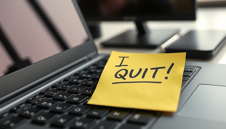 Toxic workplace resignation note on laptop keyboard.