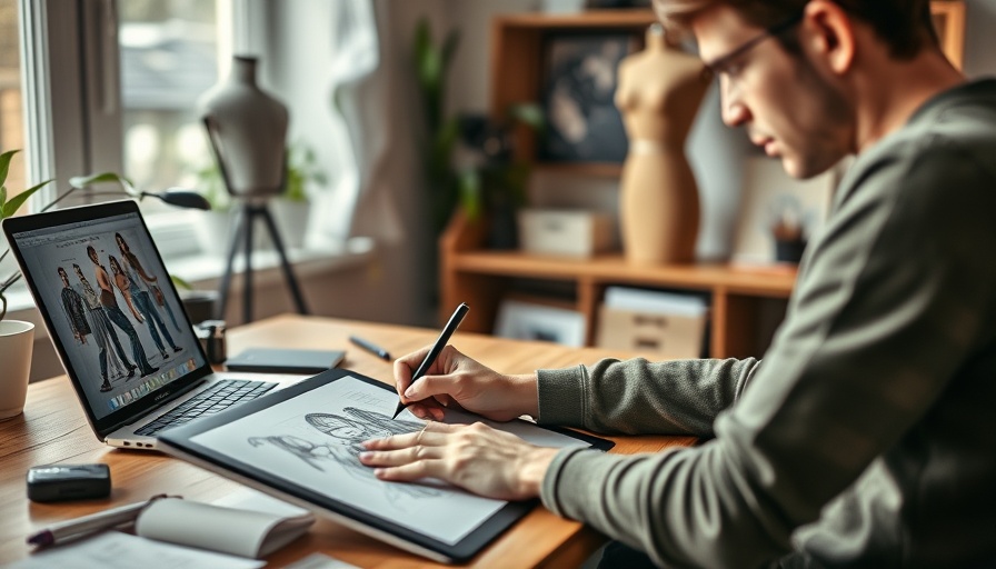 Creative productivity setup with tablet and laptop on a desk.