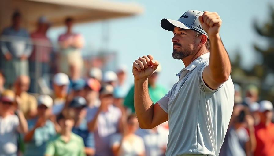 Golfer celebrates victory with a fist pump amid cheering crowd.