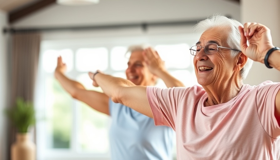 Benefits of walking for people over 40 - Active couple stretching indoors.