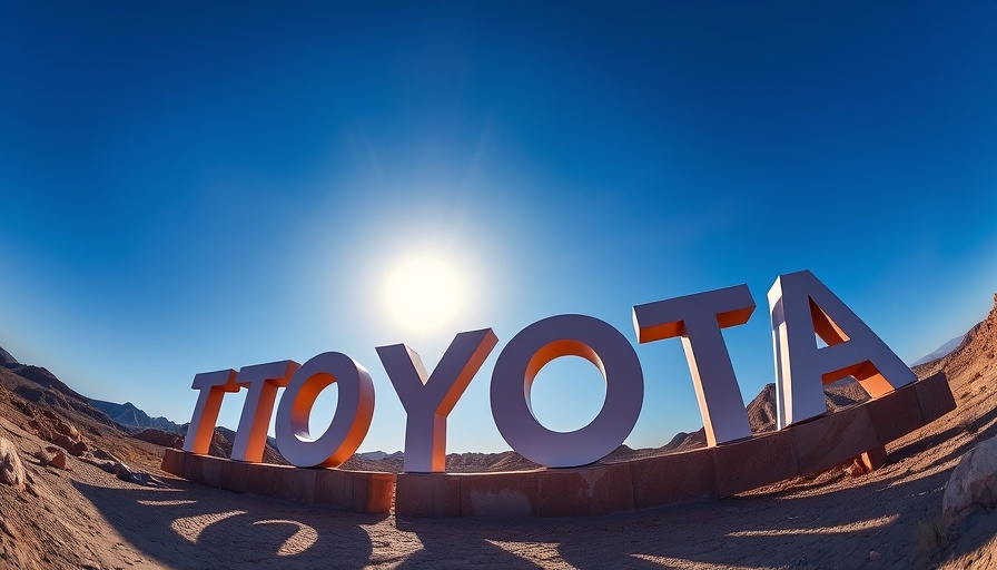 Toyota letters in a desert landscape with clear sky.
