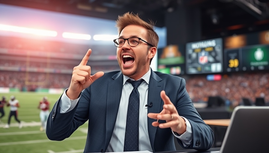 Mike Patrick ESPN NFL coverage, sports commentator in dynamic studio.