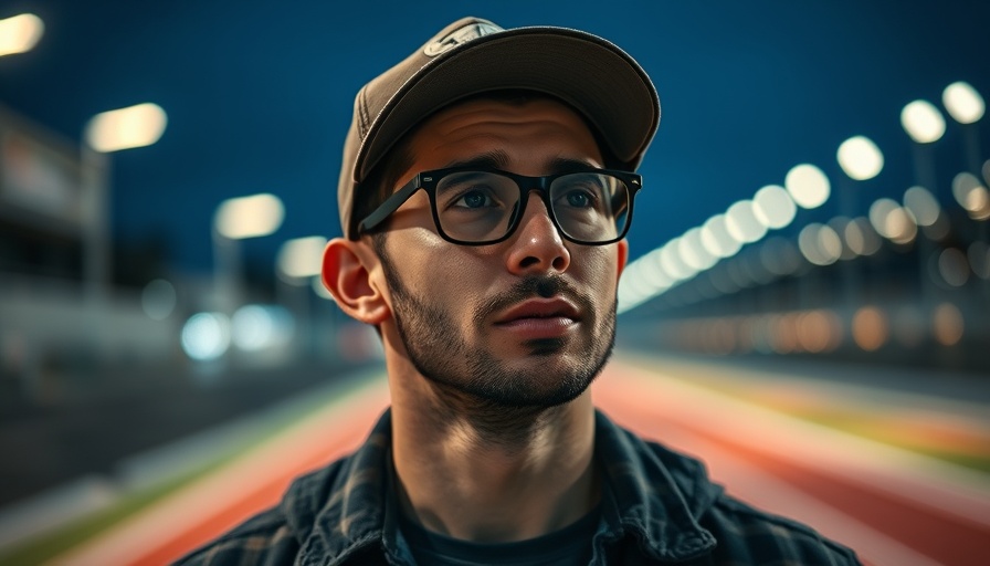 Casual man in cap and glasses at night event.