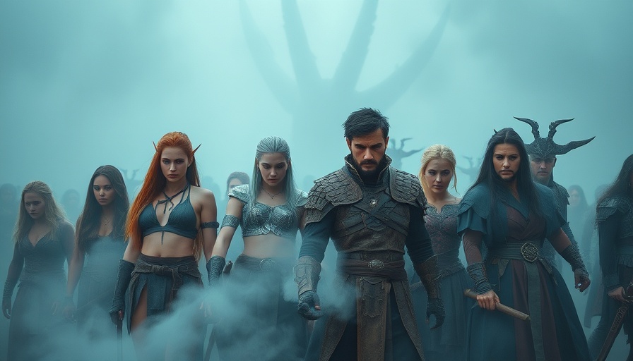 Mystical group of adventurers in fog, The Wheel of Time open-world RPG.