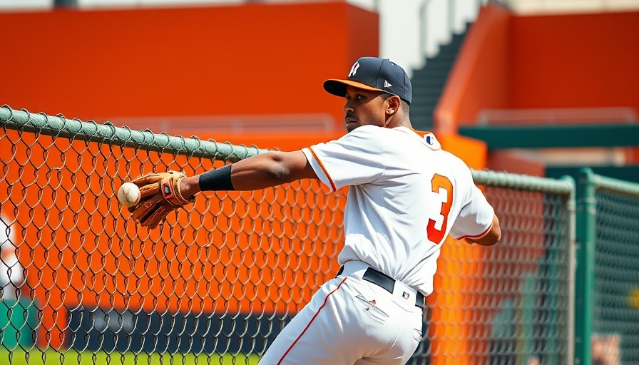 Detroit Tigers player attempts catch during game against San Diego Padres.