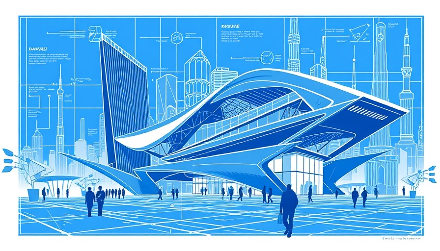 Futuristic architectural blueprint showcasing future of work with AI.