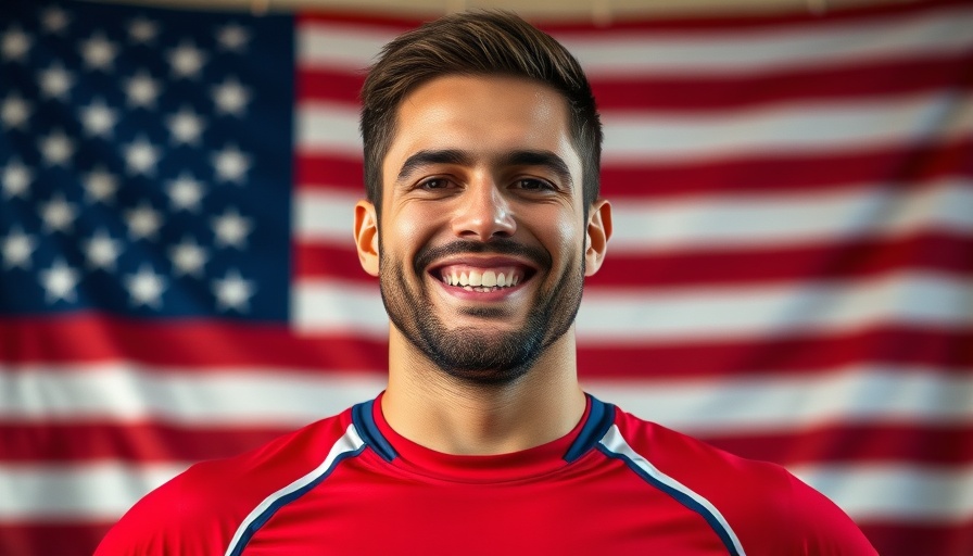Jimmer Fredette smiling in front of American flag backdrop.