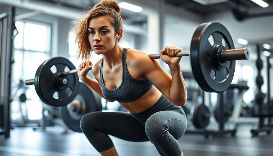 Focused woman doing barbell squats in a gym, fitness exercises everyone should try.