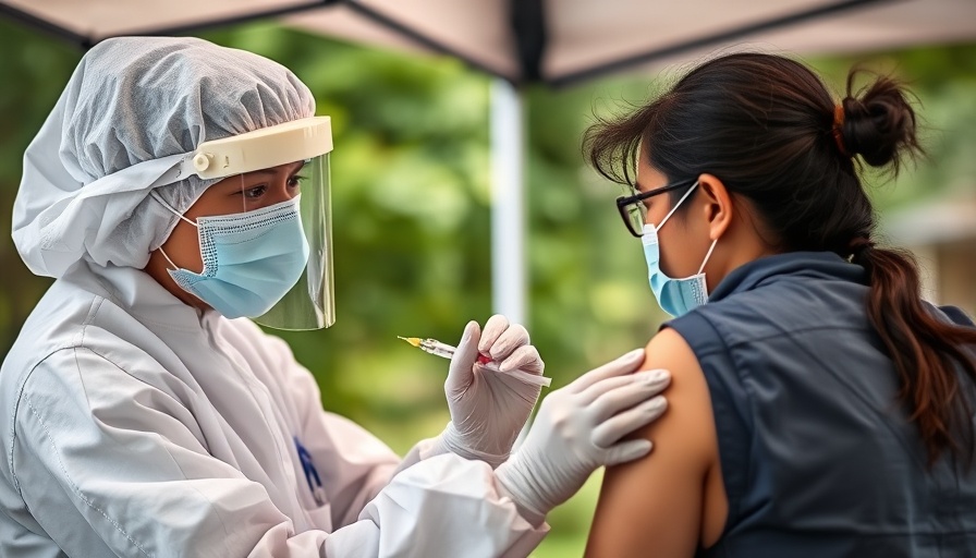 Healthcare worker administering Ebola vaccine under tent.