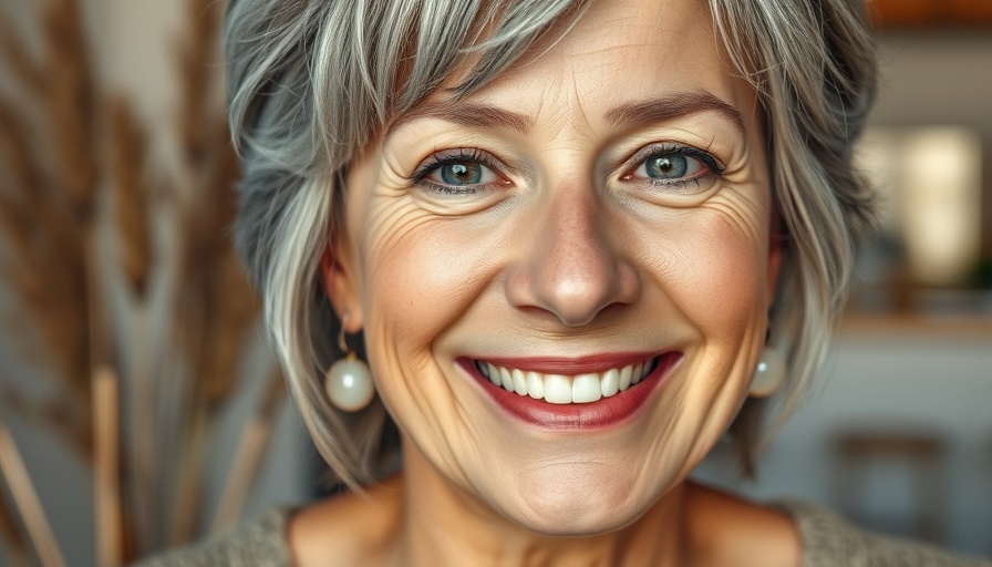 Middle-aged woman smiling gently, symbolizing mental health in the workplace.