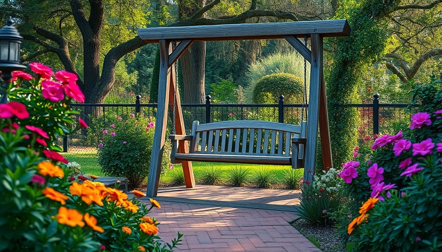 Peaceful garden with flowers and swing for mental wellbeing