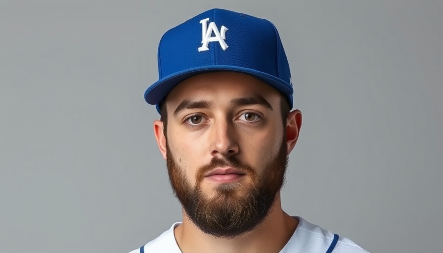 A baseball player with a beard in a blue cap and white jersey.