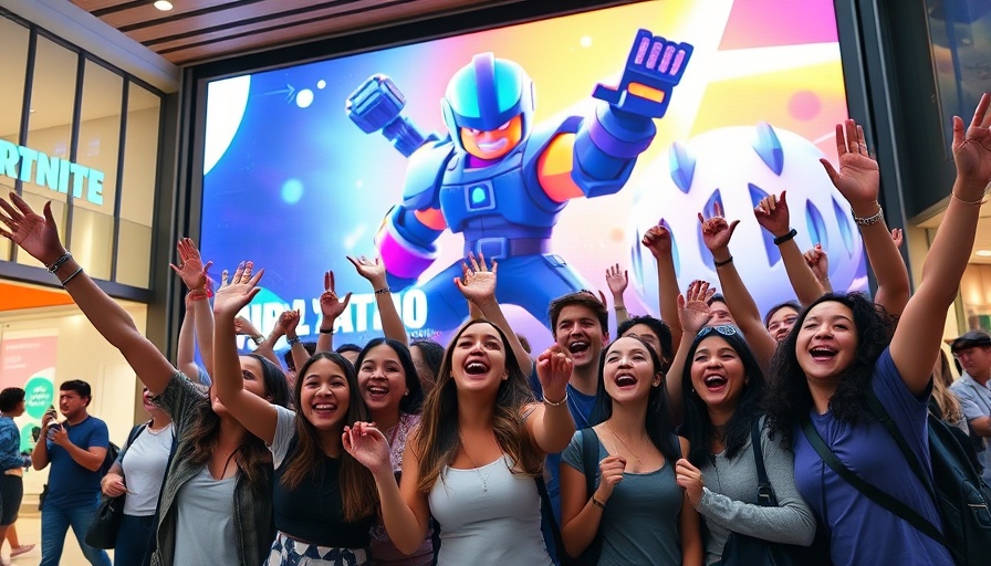 Fans celebrate a dating game character's birthday outside a shopping center.