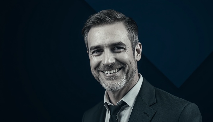 Confident man on podcast cover promoting integrating work-life harmony in retirement.