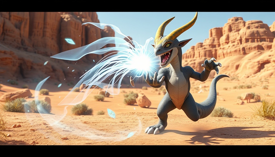 Fantastic creature casting magic in a desert terrain.