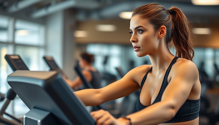 Determined woman suppresses appetite with intense exercise in gym.