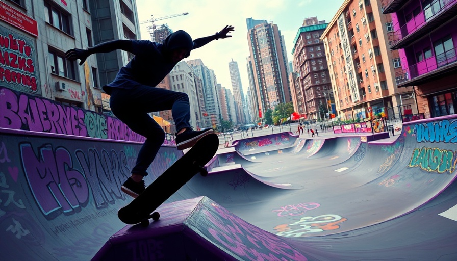 EA's Skate Revival: Skateboarder silhouette in vibrant purple urban park.