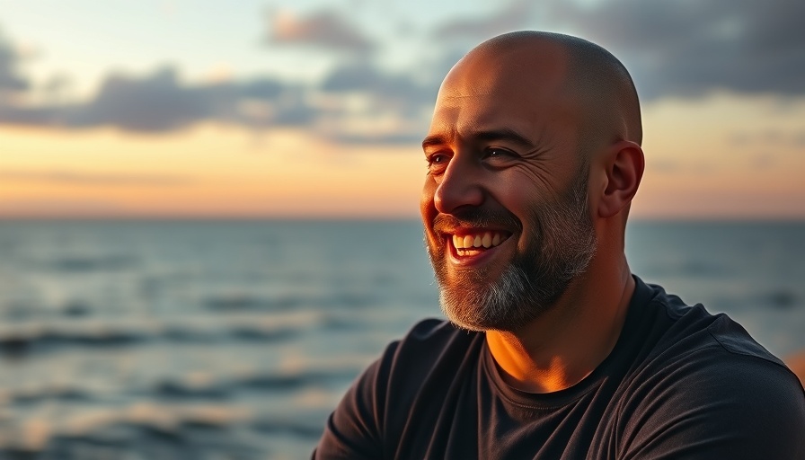 Healthy technology relationship meditation with serene ocean backdrop.