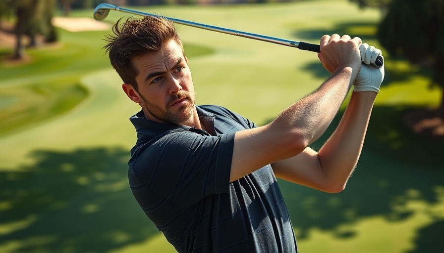 Golfer in action, Illinois Men's Golf course, sunny day.