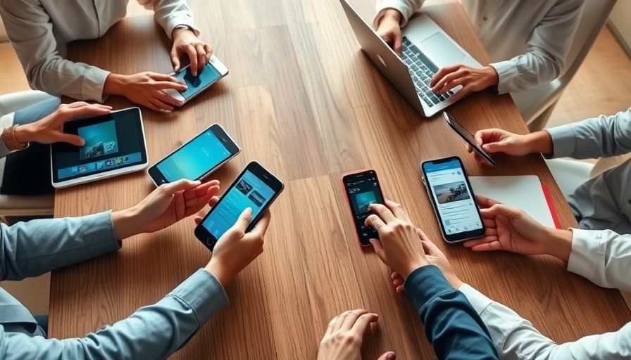 People using digital devices for collaboration; the future of work.