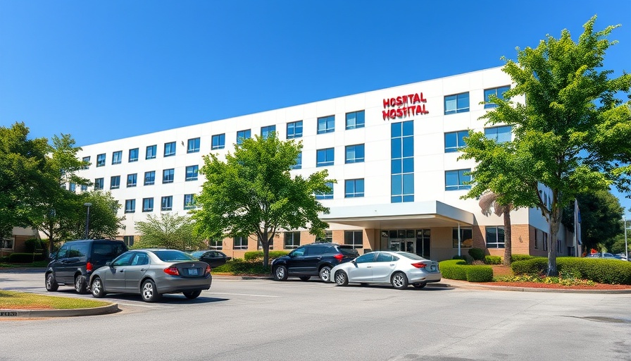 Modern hospital building in Oklahoma with parked cars