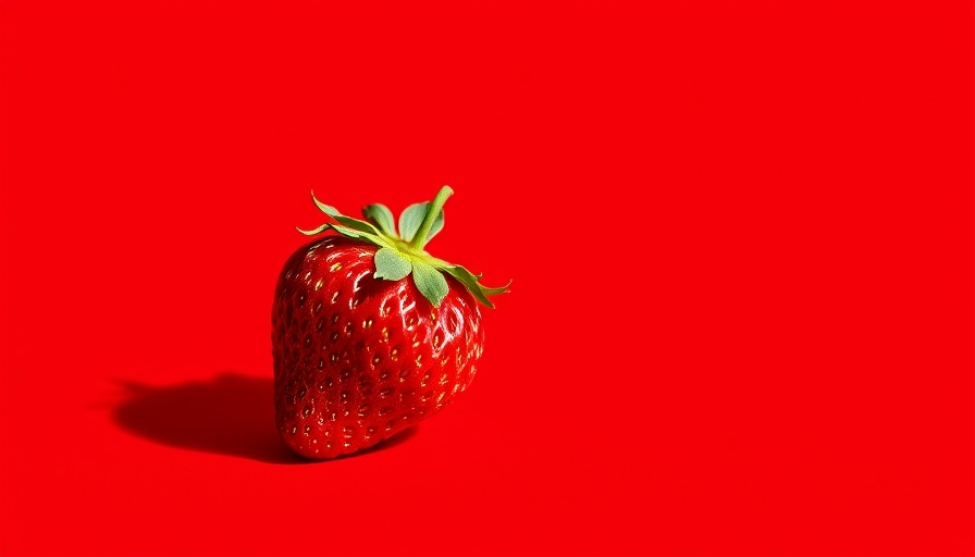 Strawberry on red background, fruits with more vitamin C than an orange.