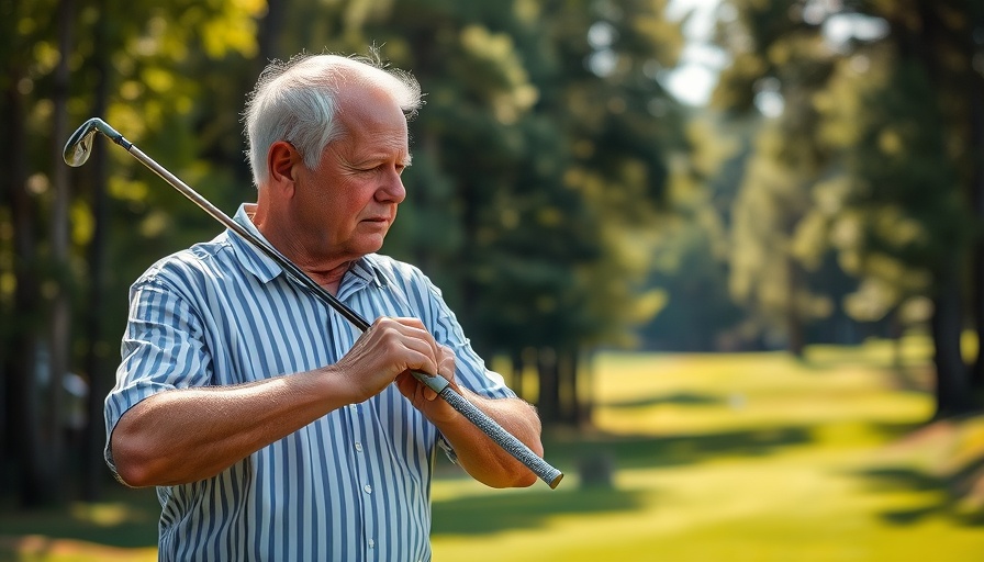 John Elway playing golf, focused with a golf club in action.