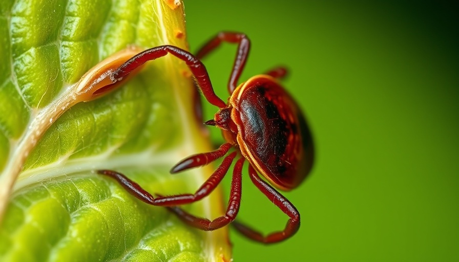 Close-up of a tick on a leaf for tick-borne illnesses prevention.