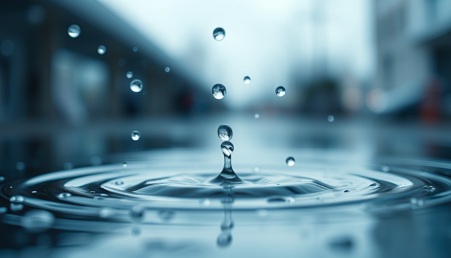 Close-up of rain droplets creating ripples with an abstract background.
