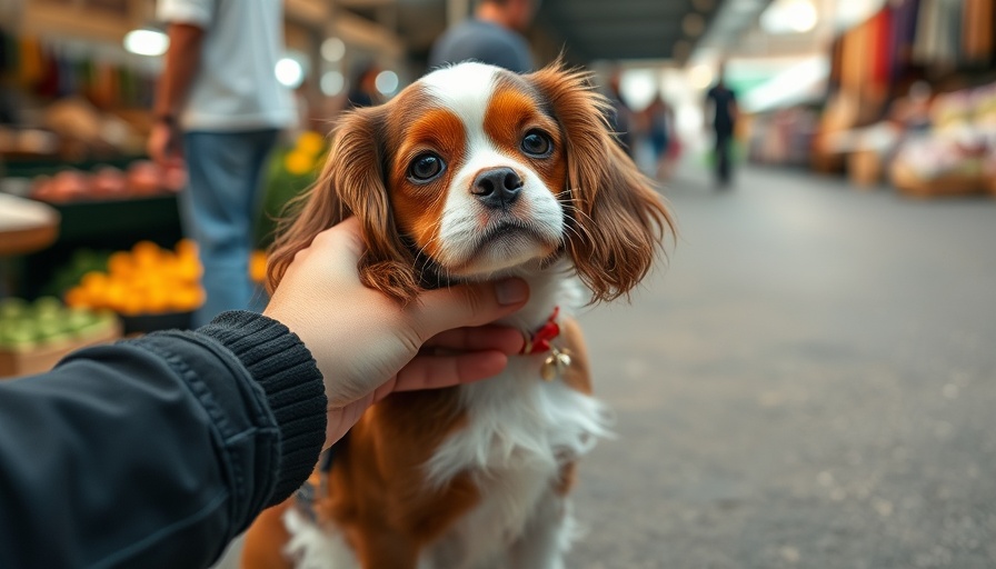 Dog Days event at Lawton Farmers Market featuring a charming Cavalier King Charles Spaniel being petted.
