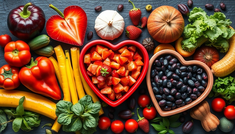 Assorted antioxidants for heart health in vibrant arrangement.