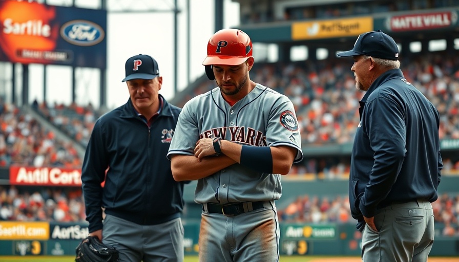 Baseball player with apparent forearm injury aided by coaches
